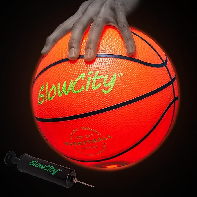 GlowCity Glow in The Dark Basketball for Teen Boy - Glowing Red Basket Ball, Light Up LED Toy for Night Ball Games - Sports Stuff & Gadgets for Kids Age 8 Years Old and Up. Great Gift for Boys & Girls