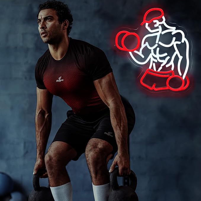 Home Gym Neon Sign Man lifting Dumbbell Build Muscle Led Light Up Sign Dimmable Gym Lighting for Home Gym Decor Men Cave Gifts 12.5"×12.8"