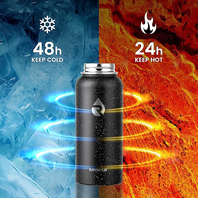32oz Insulated Water Bottle, Triple Wall Vacuum Stainless Steel Water Bottles - Keeps Cold 48H, Reusable Metal water flask Jug for Gym, Sports, Camping, Hiking,Travel, Black Speckled