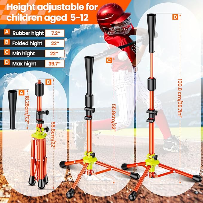 2025 New Upgrade Portable Batting Tee for Baseball/Softball,23.23 to 40.16 Inch Baseball Tee for Kids,Batting Tee,Softball Tee,Youth Hitting Tee,Teeball Tee,Travel Tee,Easy Adjustable Height