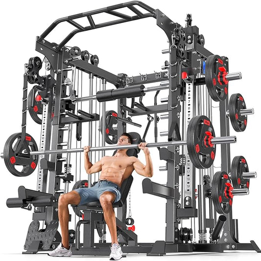 Smith Machine Power Rack Multifunctional Power Cage Deep Squat Rack Cable Crossover System Selectable More Training Attachment for Garage & Home Gym