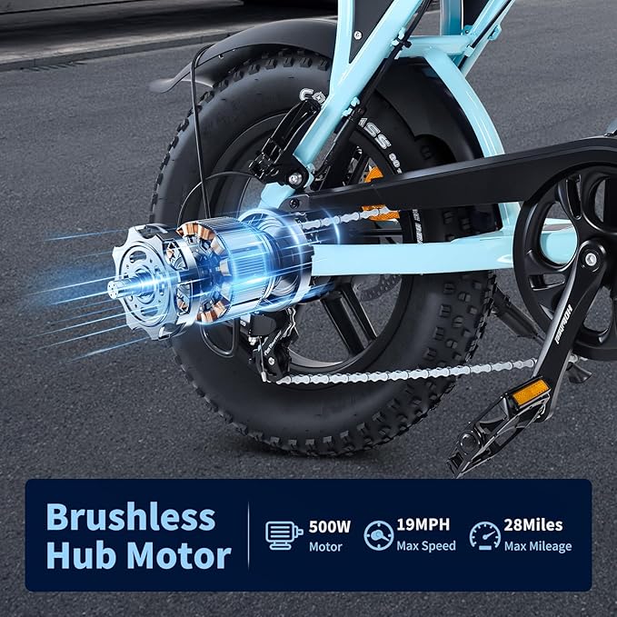 Electric Bike for Adults, Fat Tire EBike, 36V 10.4Ah Removable Battery, 500W Upgrade Motor, 20MPH Commuter Bike, V8 Mini Electric Bicycle for Mountains, Snow, Sand, Road