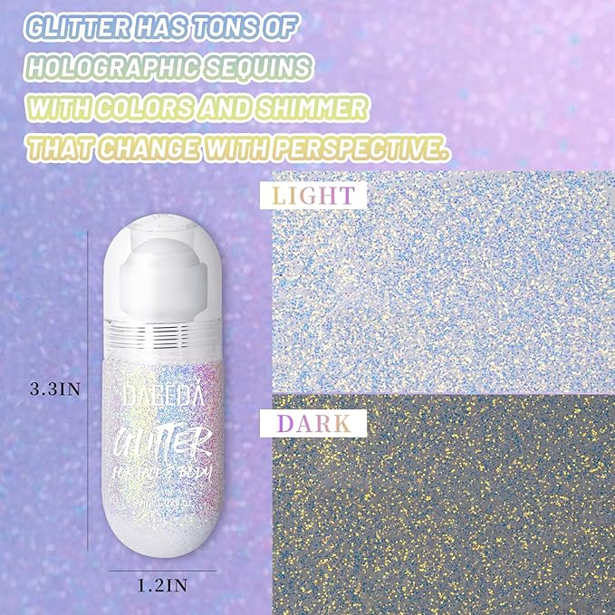 DAGEDA Body Glitter Gel, Roll-on Face Glitter for Mermaid Makeup Festival Rave Accessories, Holographic Hair Glitter Gel,Body Shimmer Halloween Makeup for Rave Party(Ocean Glow)