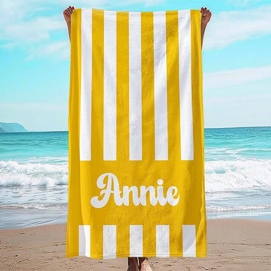 JML Personalized Beach Towel with Name, Custom Cabana Stripe Beach Towel, Customized Microfiber Pool Towel, Quick Dry & Absorbent Swim Towel for Adult,Mother's Day, Birthday, Summer Holiday,Vacation