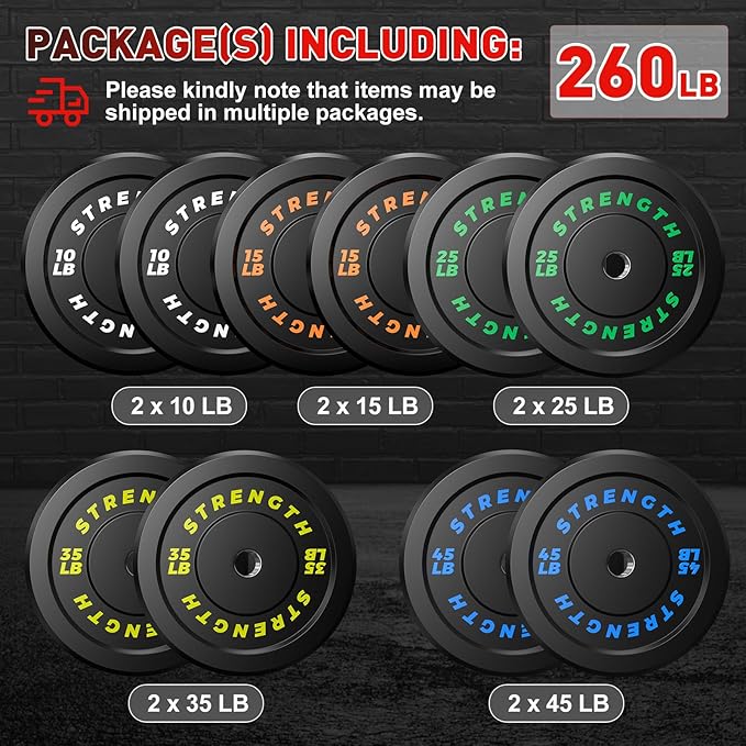 Olympic Rubber Bumper Weight Set - 2 Inch Barbell Plates for Home Gym Strength Training