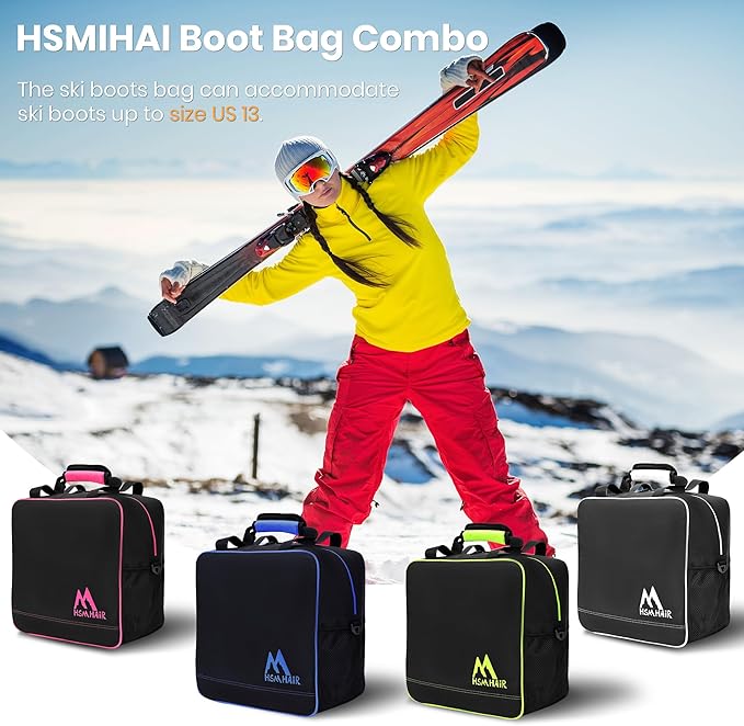 Ski Bag and Boot Bag Combo,Padded Ski Bag Set for Air Travel,Snow Ski Bags for Adults,Water- resistant Ski Boot Bag Fits for Skis Up to 200 CM and Boots Up To Size US13