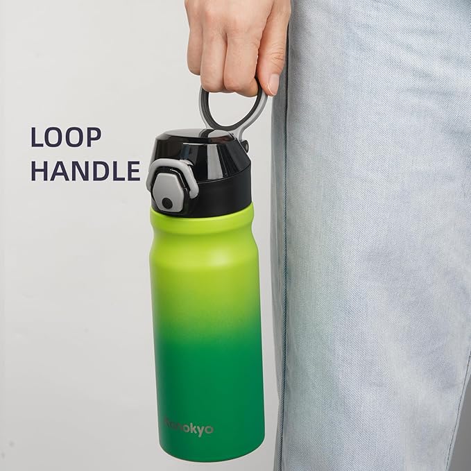 Insulated Water Bottle with Straw and Carry Loop,18 oz Stainless Steel Double Wall Vaccum Metal Water Flask with Leak-proof Lid,Matcha Green