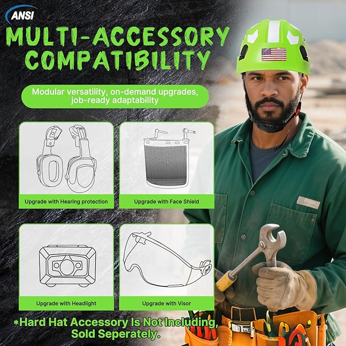 AOLAMEGS Construction Safety Hard Hat - ANSI Z89.1 Type Ι OSHA Approved Safety Helmets with Chin Straps Lightweight Reflective Vented ABS Hard Hats For Men Women Industrial Workwear 6-point Suspension