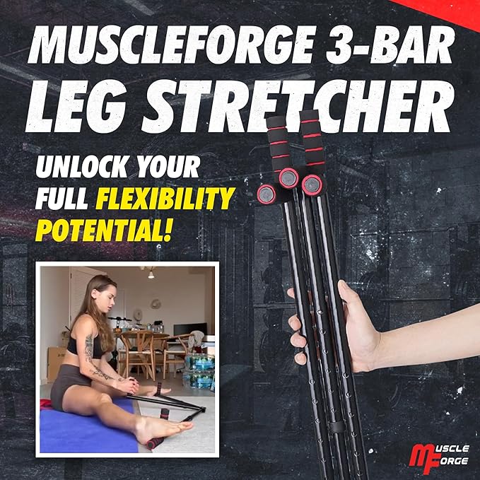 3 Bar Leg Stretcher for Splits and Adductor Stretch to Over 180°, Split Machine for Flexibility with 6 Regulations - Legs Spreader, Groin Stretcher, Ballet, with Padded Grips and Strap