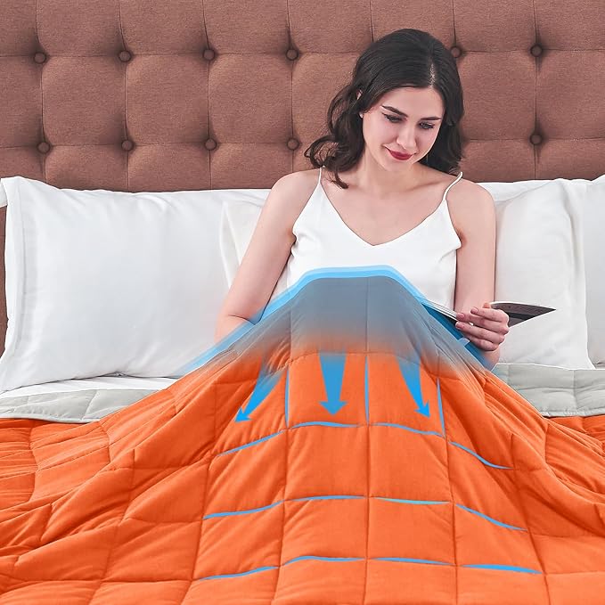 King Size Weighted Blanket for Adults (25 lbs, 80” x 87”, Orange) Cooling Heavy Blanket for Sleeping Perfect for 240-260 lbs, Breathable Blanket for Adults & Couple All Season, Machine Washable