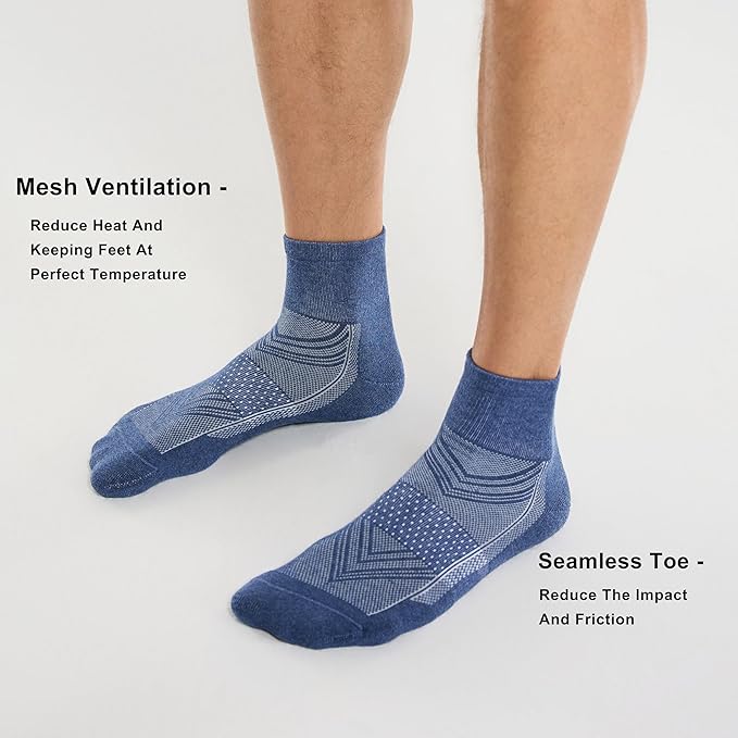 CelerSport 6 Pack Men's Ankle Socks with Cushion, Sport Athletic Running Socks