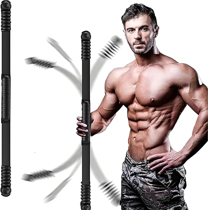 Fitness Exercise Bar,Elastic Fitness Bar,High Frequency Vibration Training Fat Buring Workout Bar for Yoga Pilates Sports,Power Twister for Arm,Abdominal Muscles Strength Exercises In Home Gym