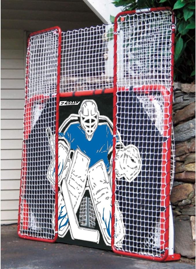EZ Goal Folding Hockey Training Goal Net w/ Backstop, Targets, & Shooter Tutor , Red/White, 2-Inch
