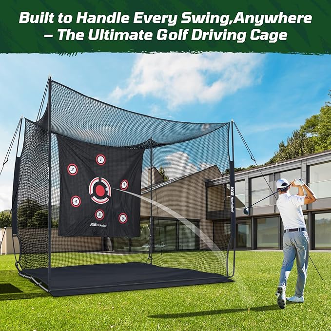 Haokelball Golf Hitting Cage,10x8x6ft Golf Practice Net with Target Cloth & Carry Bag, Heavy-Duty Golf Cage Net for Backyard, Indoor & Outdoor