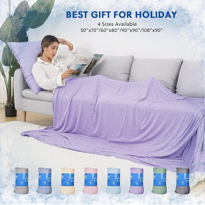 HOMFINE Cooling Blankets for Hot Sleepers - Summer Blanket Thin Lightweight Breathable Soft Double Side Enhanced Cooling for Bed Couch Sofa, Keep Cool for Night Sweats (Purple, 60 x 80 inches)