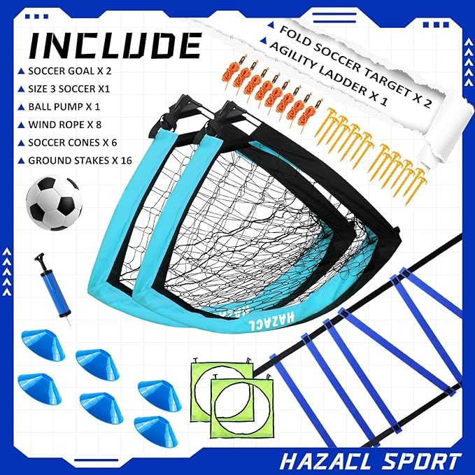 Kids Soccer Goal for Backyard, 6x4 9x5 FT Portable Soccer Nets Pop Up with Ball, Agility Ladder, Cones, Target & Carry Bag for Toddler Youth Outdoor Indoor Training Practice Sports Games Play