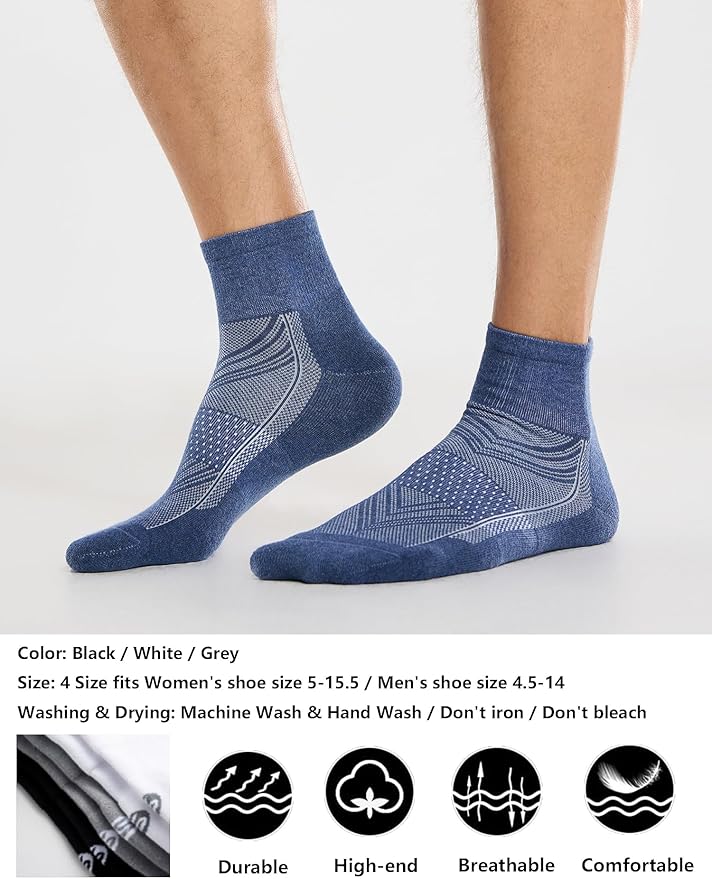 CelerSport 6 Pack Men's Ankle Socks with Cushion, Sport Athletic Running Socks