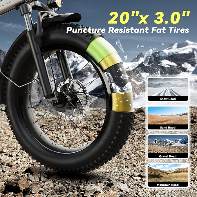 Foldable Electric Bike for Adults, 30+MPH, 48V 20Ah Removable Battery up to 80Miles, 20" Fat Tire Peak 1000W Motor Dirt Ebike Adult Electric Bicycle for City Commute Beach Mountain Adventurous E Bike