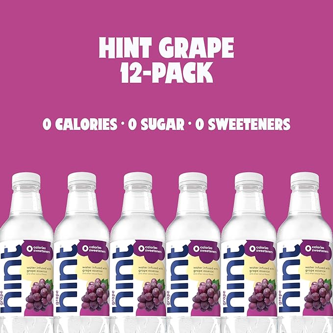 Hint Fruit-Infused Bottled Water, Grape - Sugar Free Flavored Water with Zero Calories, Naturally Flavored, and No Artificial Sweeteners - 16 Fl Oz (Pack of 12)