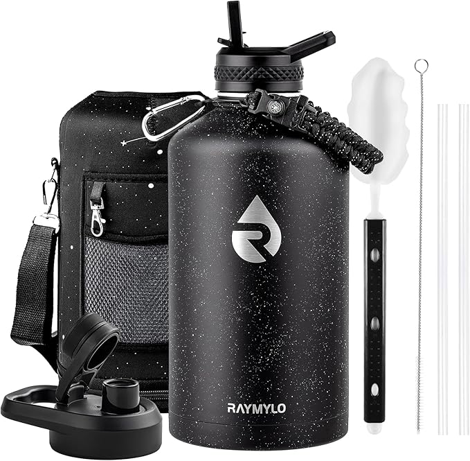 128oz Insulated Water Bottle, Triple Wall Vacuum Stainless Steel Water Bottles - Keeps Cold 48H, Reusable One Gallon Flask Jug for Gym, Sports, Camping, Hiking,Travel, Black Speckled