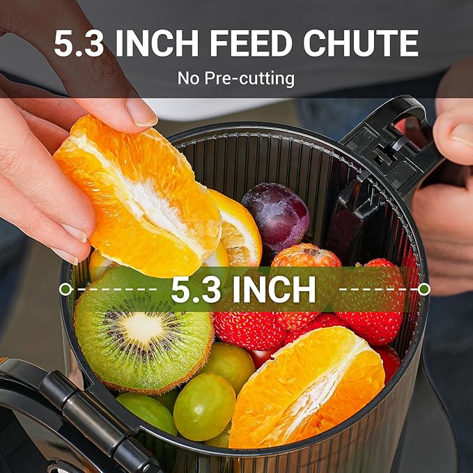 AMZCHEF Juicer Machines, 5.8" Extra Self-Feeding Cold Press Juicer for Whole Vegetable & Fruit, Juice Extractor Machine with Large Auger & Triple Strainers, Easy to Clean, High Juice Yield, Black