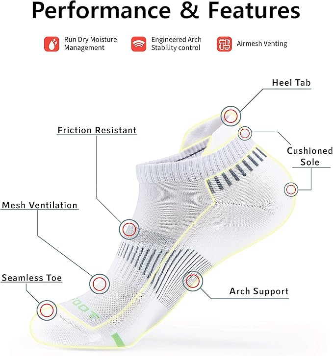 MONFOOT Men's/Women's 3-10 Pairs Silky Dry Athletic Cushion Ankle Socks, Multipack