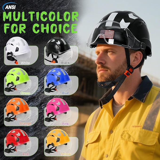 AOLAMEGS Construction Safety Hard Hat - ANSI Z89.1 Type Ι OSHA Approved Safety Helmets with Chin Straps Lightweight Reflective Vented ABS Hard Hats For Men Women Industrial Workwear 6-point Suspension