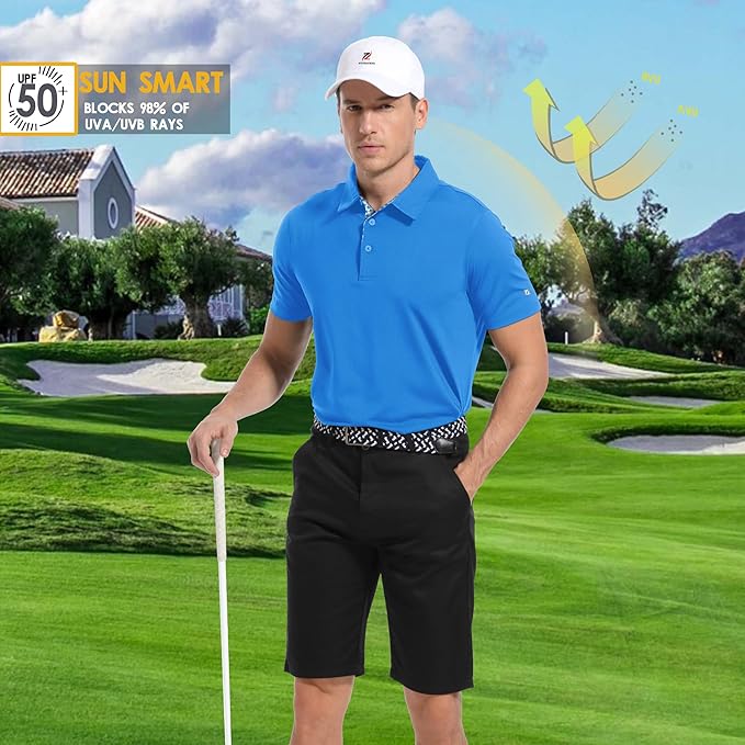 Mens Polo Shirts Short Casual Solid Stylish Dry Fit Performance Designed Collared Golf Polo Shirts for Men