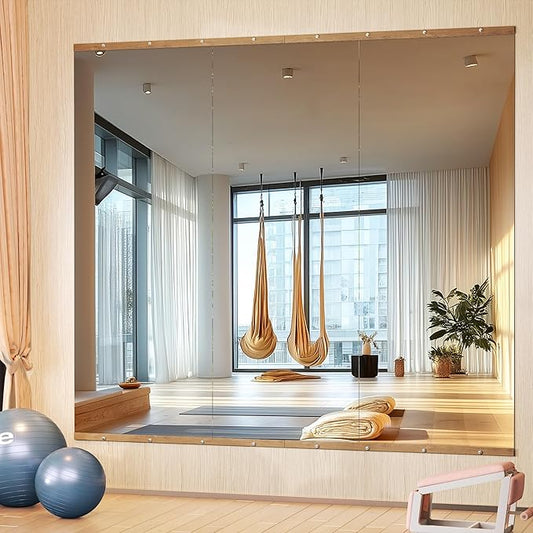 Hasipu 3Pcs 55''x20'' Home Gym Mirror Large Full Length Wall Mounted Full Body Mirror for Yoga Dance Fitness Exercise Studio Bedroom Garage, Frameless Tempered Glass Workout Mirrors Walnut Rectangular