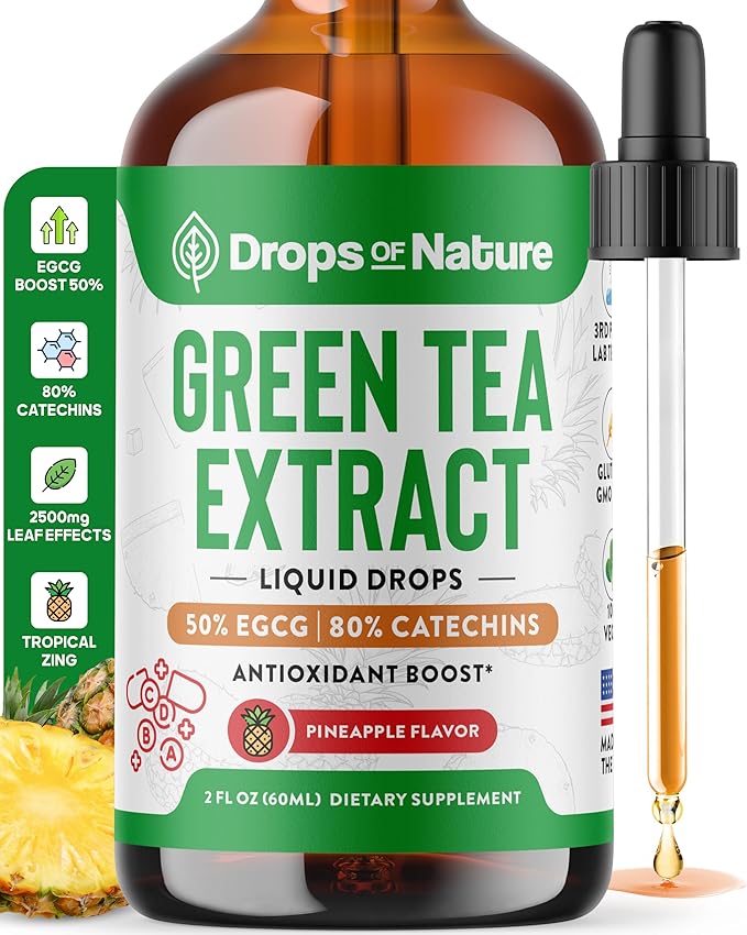 Green Tea 10:1 Extract 50% EGCG - Green Tea Liquid Drops - Vegan, 4X More Powerful Than Pills & Capsules - 2oz Antioxidant & Immune Supplement - Skin, Heart Support, Brain Health & Memory Boost