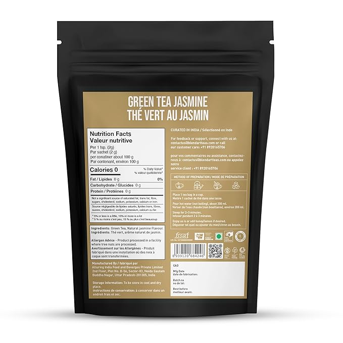 Jasmine Green Tea Bags, 50 Counts, Mountain Loose Leaf Green Tea, Flavored, Delightful Aroma, Sugar Free, 100% Natural Gluten Free, Medium Caffeine Brew As Hot, Cold Or Iced Tea