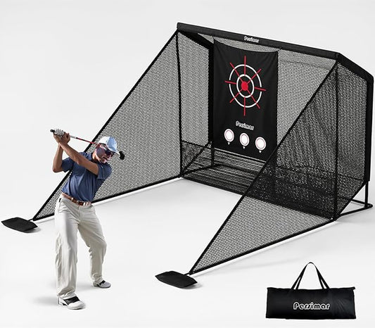 Golf Cage Practice Hitting Net,10x7ft Heavy Steel Frame with 2 Net Side Barriers,for Backyard Driving Chipping Swing Training, Home Range for Indoor& Outdoor.