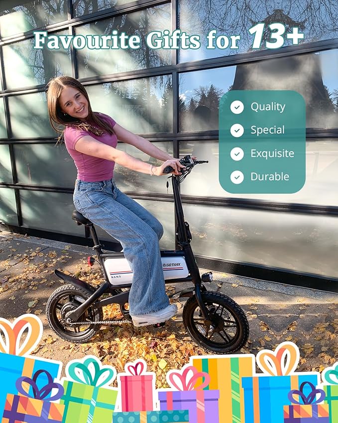 Gotrax Nano 14" Electric Bike, Max Range 25Miles(Pedal-Assist)&Max Speed 15.5Mph, 350W Folding E-Bike with Removable Battery, Adjustable Seat & Dual Mudguards, Commuter Electric Bicycle for Ages 13+
