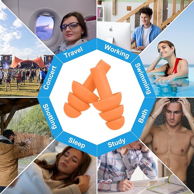 Ear Plugs for Swimming,Sleeping Noise Cancelling,Snoring,Shoting,Working, Reusable Silicone Earplugs, Super Soft Ear Plug for Noise Reduction, Ears Protection (12 Pairs)