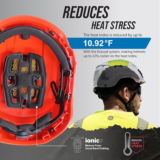 GE Safety Helmet, Impact Absorbing Tech, Adjustable Ratchet, ANSI Type 1, Memory Foam Padding, Hard Hats Protection, Lightweight, Durable, Chin Strap, Comfortable Fit OSHA Approved