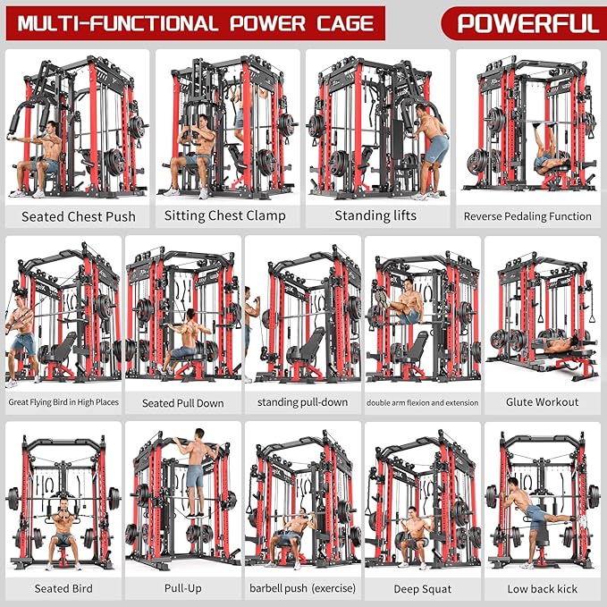 Power Cage,1600lbs Multi-Function Power Rack with Adjustable Cable Crossover System and More Training Attachment, Weight Cage for Home Gym