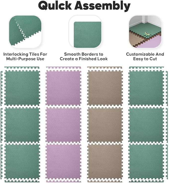 Home Gym Mat, Puzzle Exercise Mat, EVA Interlocking Foam Floor Tiles for Home Workout Equipment and Kids' Play Areas - Blue, 24 in x 24 in x ½ in - (Pink, 32 Pack(128 SQ FT))