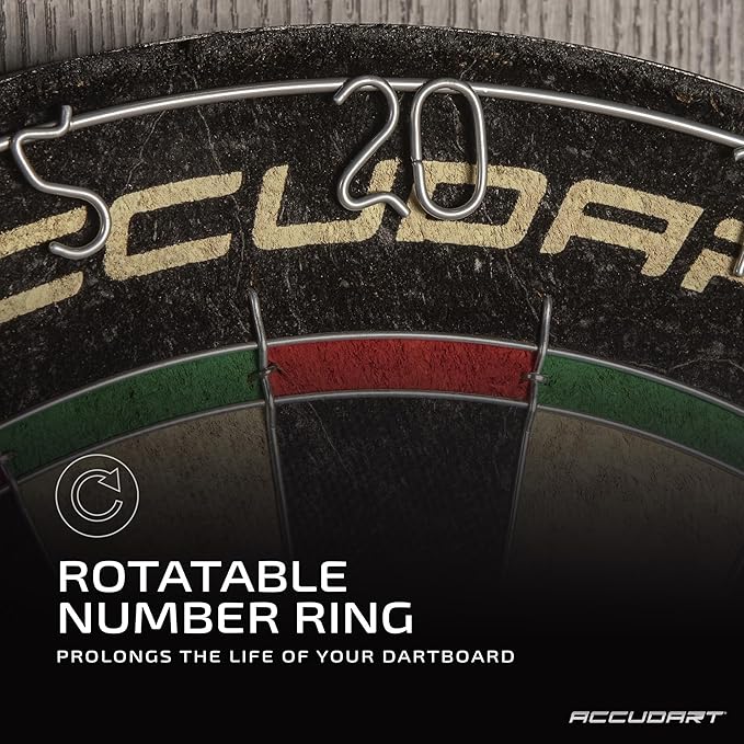 Accudart Armada Bristle Dartboard Cabinet Set - Official Size 18" x 1.5" - Self Healing Genuine Sisal - Wall Mount Cabinet Set - Round Spider Wires Reduce Bounce Outs - Rotatable Metal Number Ring