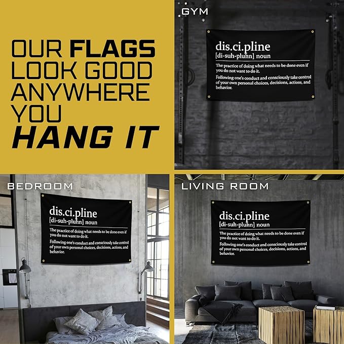 Gold Trident Discipline Motivational Gym Banner - Inspire Your Workout with this Banner - Perfect Fitness Wall Decor for Gym, Dorm - Stay Motivated with Cool Motivation Art - 3x5 Feet