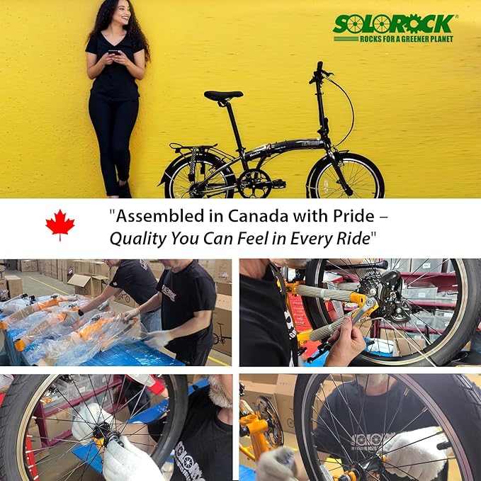 SOLOROCK 20" 8 Speed Aluminum Folding Bike - Wonder V Brakes, with Fenders & Alloy Rear Rack, Stainless Steel Spokes & Stainless Steel Fender Stays