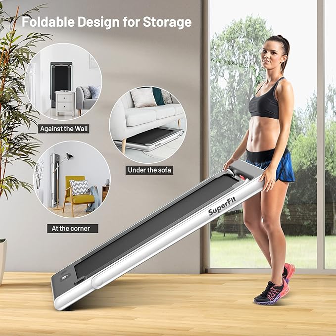 GYMAX Walking Pad, Dual LED Display 2 in 1 Under Desk Treadmill for Home with Remote & Smart App Control, 2.25HP Foldable Portable Treadmill Running Machine for Office Small Space