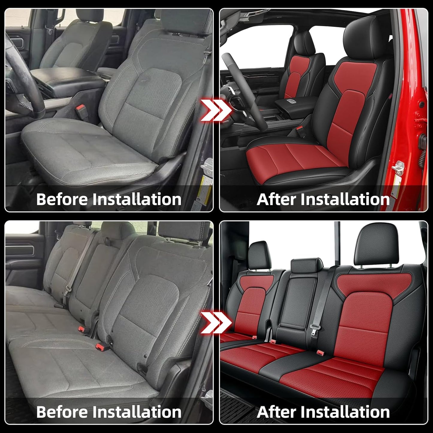 AOMSAZTO Custom Car Seat Covers for Ram 1500: 2009 2010 2011 2012 2013 2014 2015 2016 2017 2018 for Ram 2500 2010-2018 Full Set Faux Leather Seat Covers Black+Red