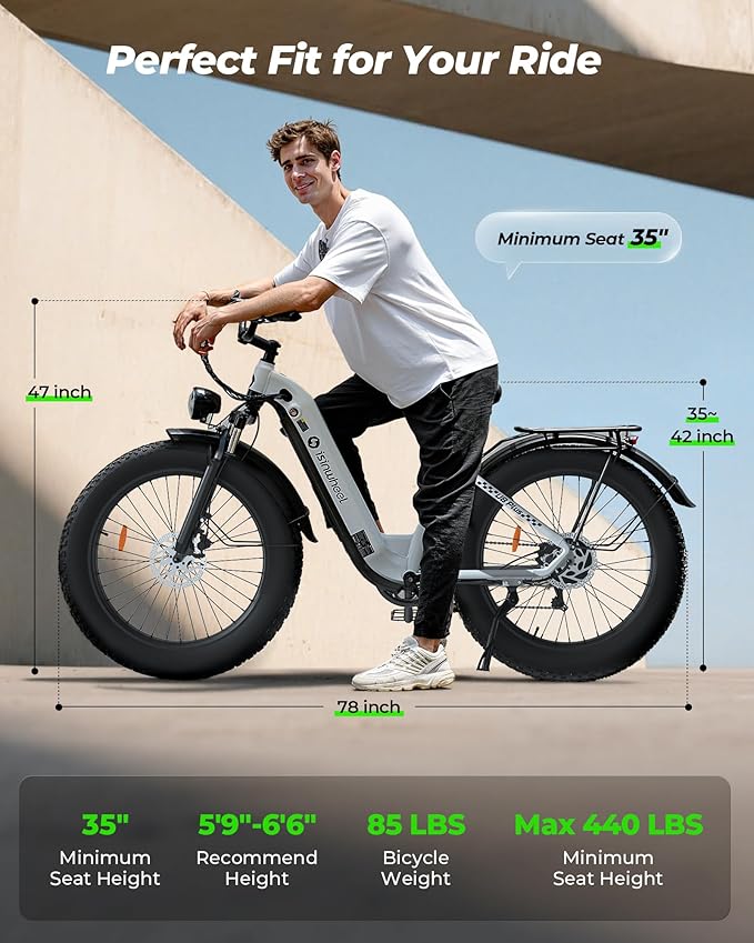 isinwheel U8 Plus Electric Bike for Adults,1500W Peak Motor Hydraulic Brake Ebike,Max 20/28MPH 75-105Miles Electric Bicycle with 13AH/18AH Battery,26" Step-Thru Fat Tire Commuter E Bike for Adults