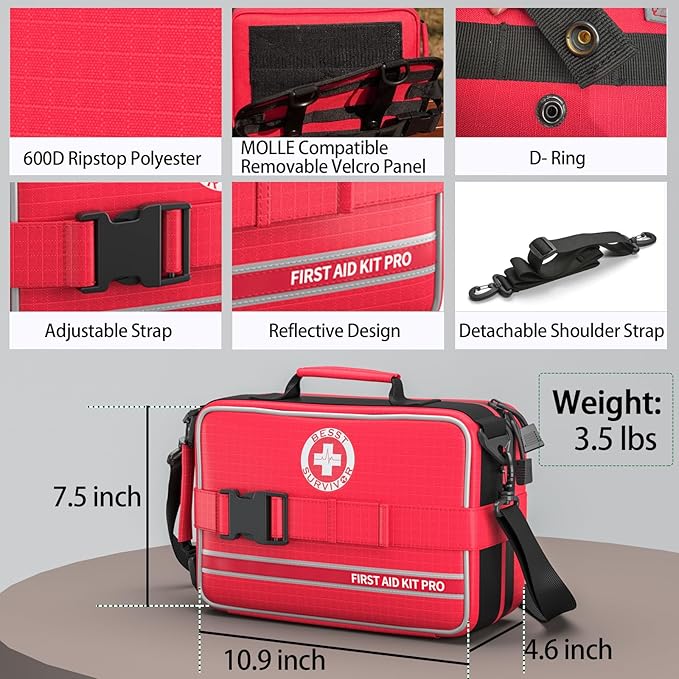 Comprehensive First Aid Kit, Premium Emergency Trauma Kits with Shoulder Strap for Car Camping Gear, Labelled Compartments Survival Kit, Home Essentials, Outdoor Emergency Medical Supplies -324 Piece