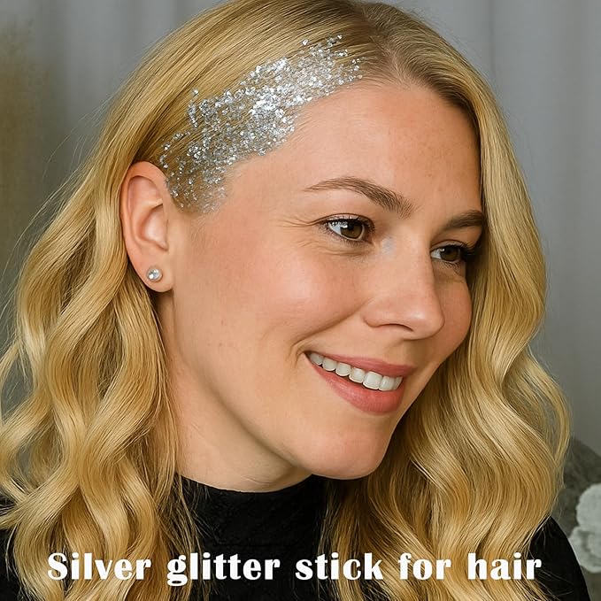 Silver Face Hair Glitter Stick, Chunky Sequins Body Glitter Rave Music Festival Outfits for Kids and Women,Waterproof Shimmer Accessories for Parties & Events