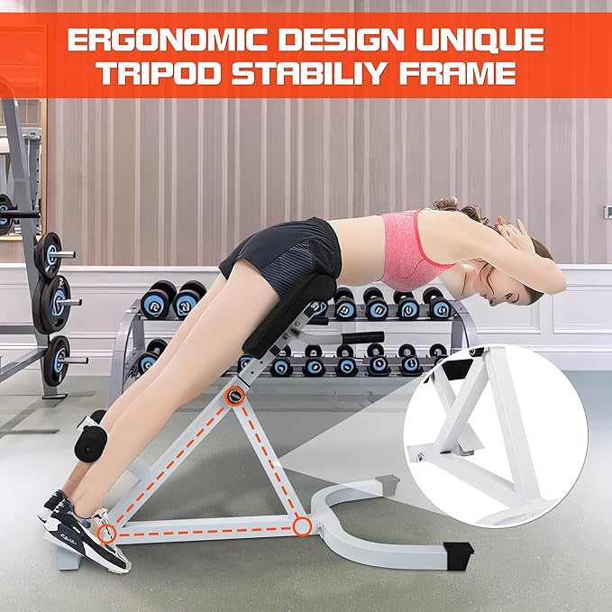 Roman Chair Hyperextension Bench - Adjustable Back Extension Machine for Home Gym, Core & Lower Back Workout, 250lbs Weight Capacity, Heavy Duty Steel Frame