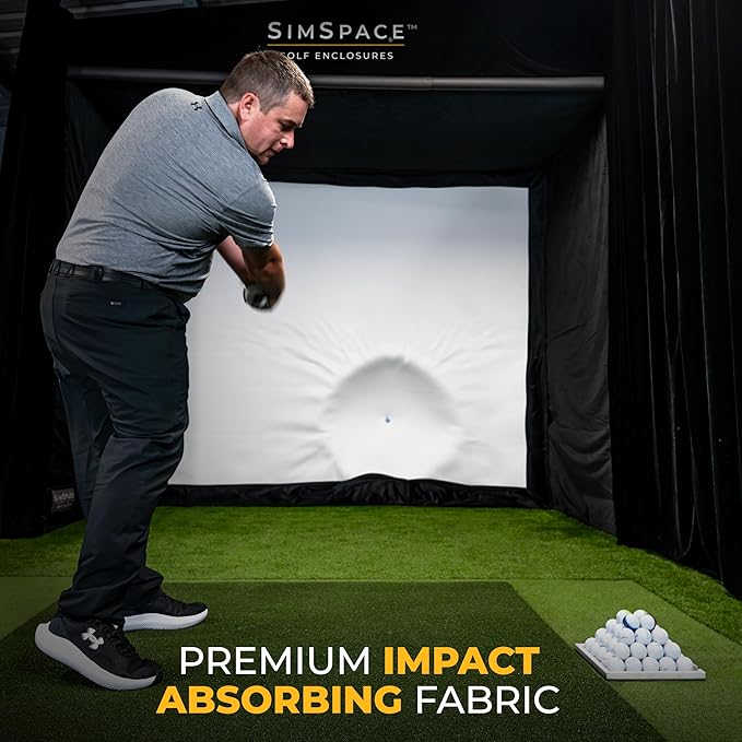 Golf Simulator Enclosure with Impact Display Projection Screen, use with All Golf Launch Simulators and Monitors.
