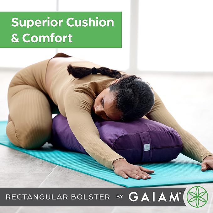 Gaiam Yoga Bolster - Long, Rectangular Meditation Pillow - Supportive Cushion for Restorative Yoga and Sitting on the Floor - Built-In Carrying Handle - Machine Washable Cover'