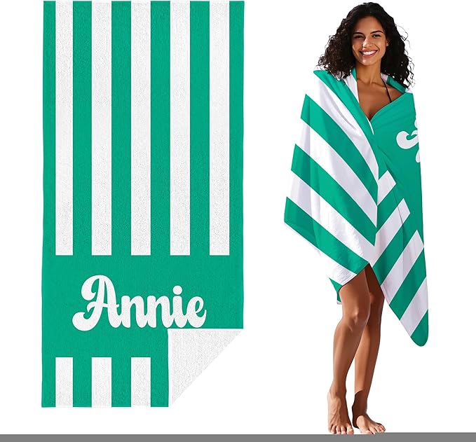 JML Personalized Beach Towel with Name, Custom Cabana Stripe Beach Towel, Customized Microfiber Pool Towel, Quick Dry & Absorbent Swim Towel for Adult,Mother's Day, Birthday, Summer Holiday,Vacation