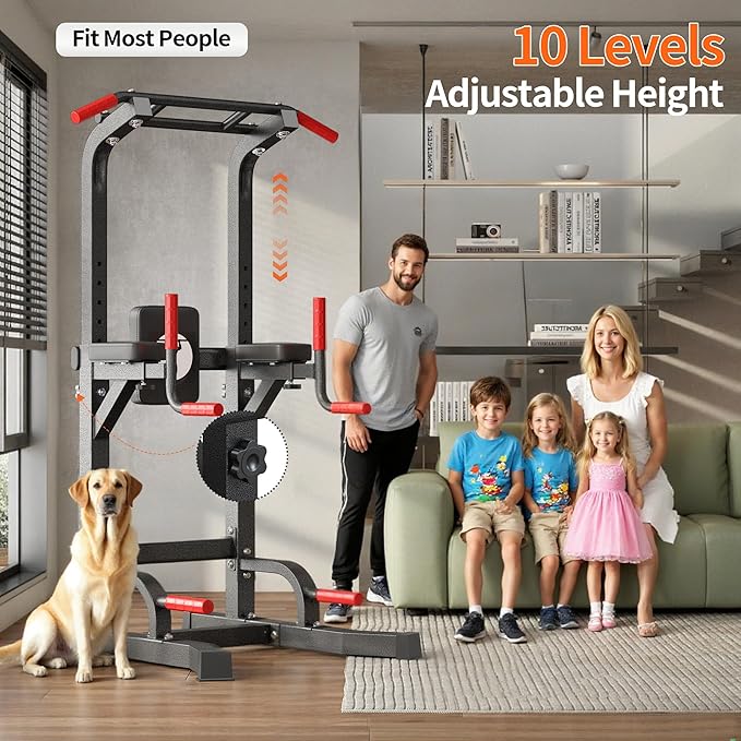 sogesfurniture Adjustable Dip Stands Assistive Trainer for Home Gym - 10-Level Height Wall-Saving Pull Up Bar, Dual Training Stands for Dip Push Up & Core Workout, Heavy Duty Steel Frame